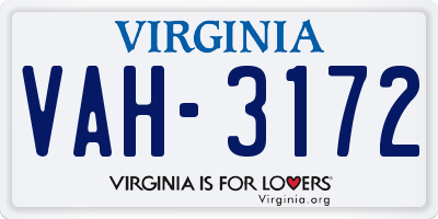 VA license plate VAH3172