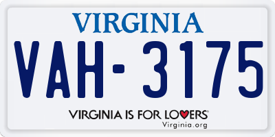 VA license plate VAH3175