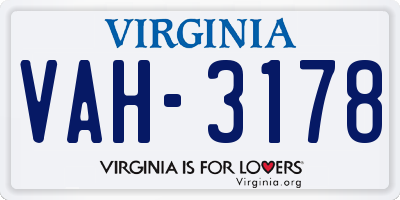 VA license plate VAH3178