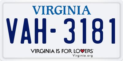 VA license plate VAH3181