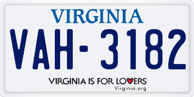 VA license plate VAH3182