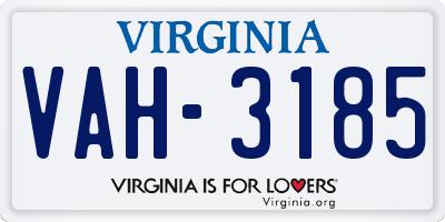 VA license plate VAH3185