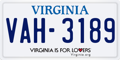 VA license plate VAH3189