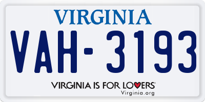 VA license plate VAH3193