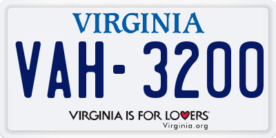 VA license plate VAH3200