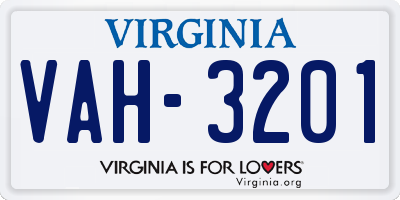 VA license plate VAH3201