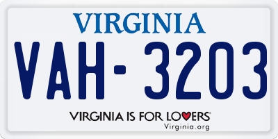 VA license plate VAH3203