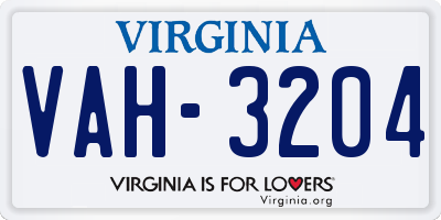 VA license plate VAH3204