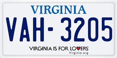 VA license plate VAH3205