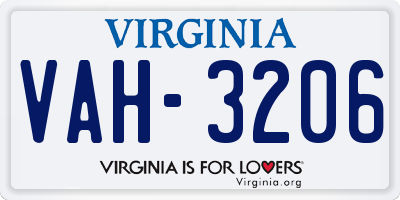 VA license plate VAH3206