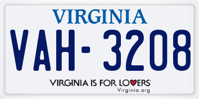 VA license plate VAH3208