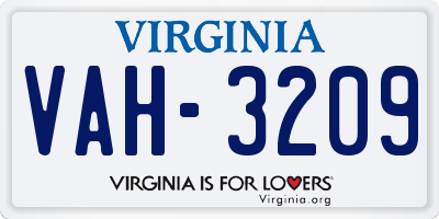 VA license plate VAH3209