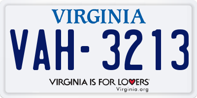 VA license plate VAH3213