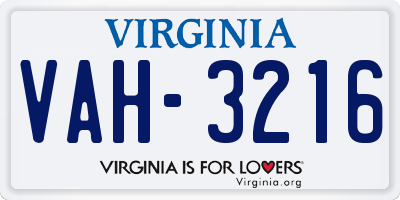 VA license plate VAH3216