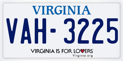 VA license plate VAH3225