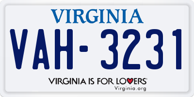 VA license plate VAH3231