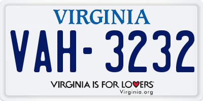 VA license plate VAH3232