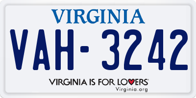 VA license plate VAH3242