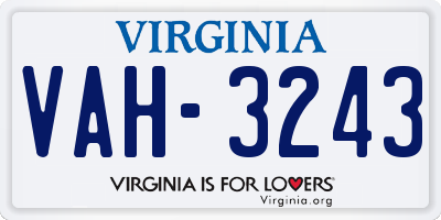 VA license plate VAH3243