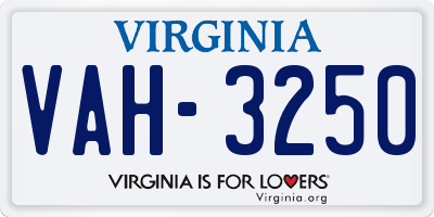 VA license plate VAH3250