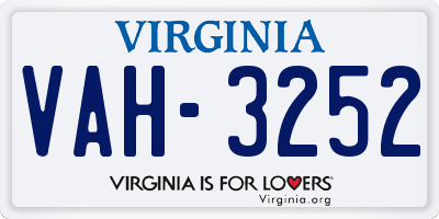 VA license plate VAH3252