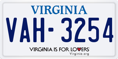 VA license plate VAH3254