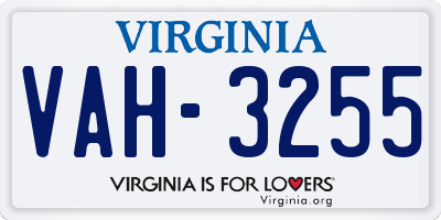 VA license plate VAH3255