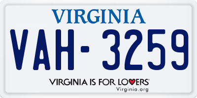 VA license plate VAH3259