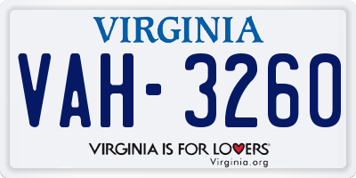 VA license plate VAH3260