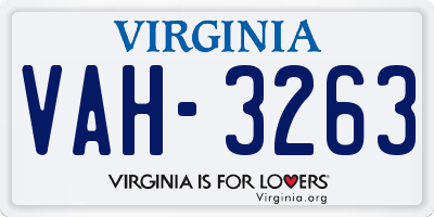 VA license plate VAH3263