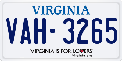 VA license plate VAH3265