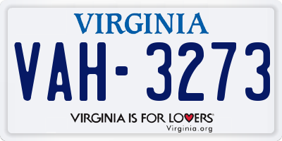 VA license plate VAH3273