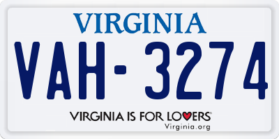 VA license plate VAH3274