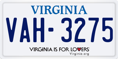 VA license plate VAH3275