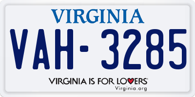 VA license plate VAH3285