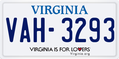 VA license plate VAH3293