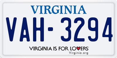 VA license plate VAH3294