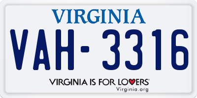 VA license plate VAH3316
