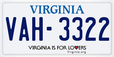 VA license plate VAH3322