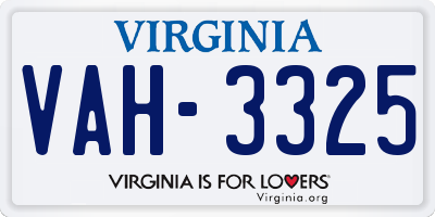 VA license plate VAH3325