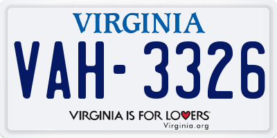 VA license plate VAH3326