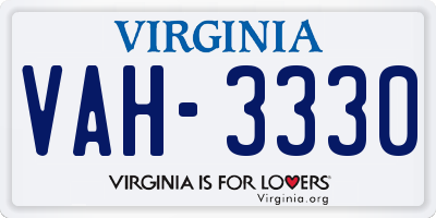 VA license plate VAH3330