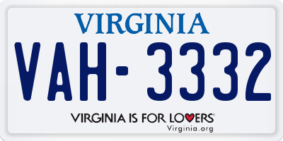 VA license plate VAH3332