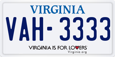 VA license plate VAH3333