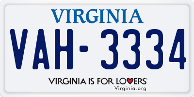VA license plate VAH3334