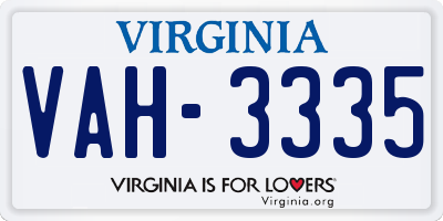 VA license plate VAH3335