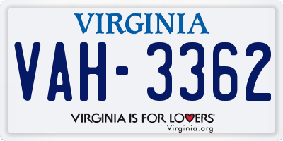 VA license plate VAH3362