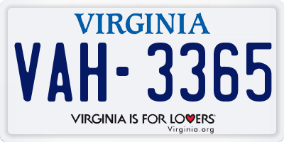 VA license plate VAH3365