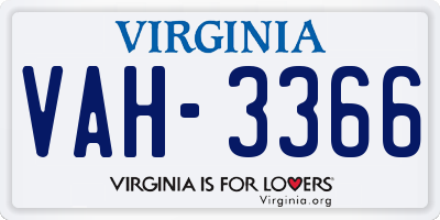VA license plate VAH3366