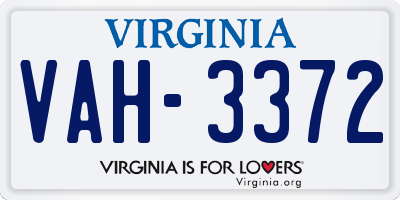 VA license plate VAH3372